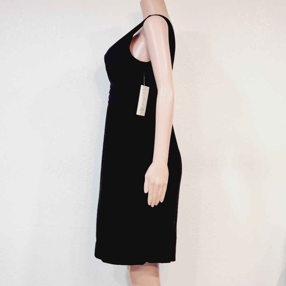 Jôn Jones Of NY NWT Black Wool Empire Plunge Faux Wrap Style Lbd Cocktail - Picture 5 of 13